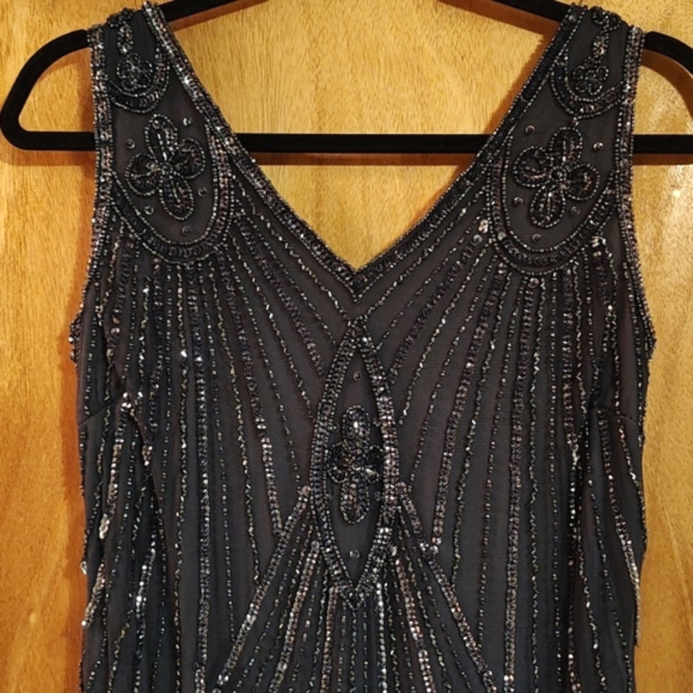 Prelude Beaded Sheath Dress Slate Blue Sleeveless Sequins Evening Dance Hoco 6 - Picture 3 of 13